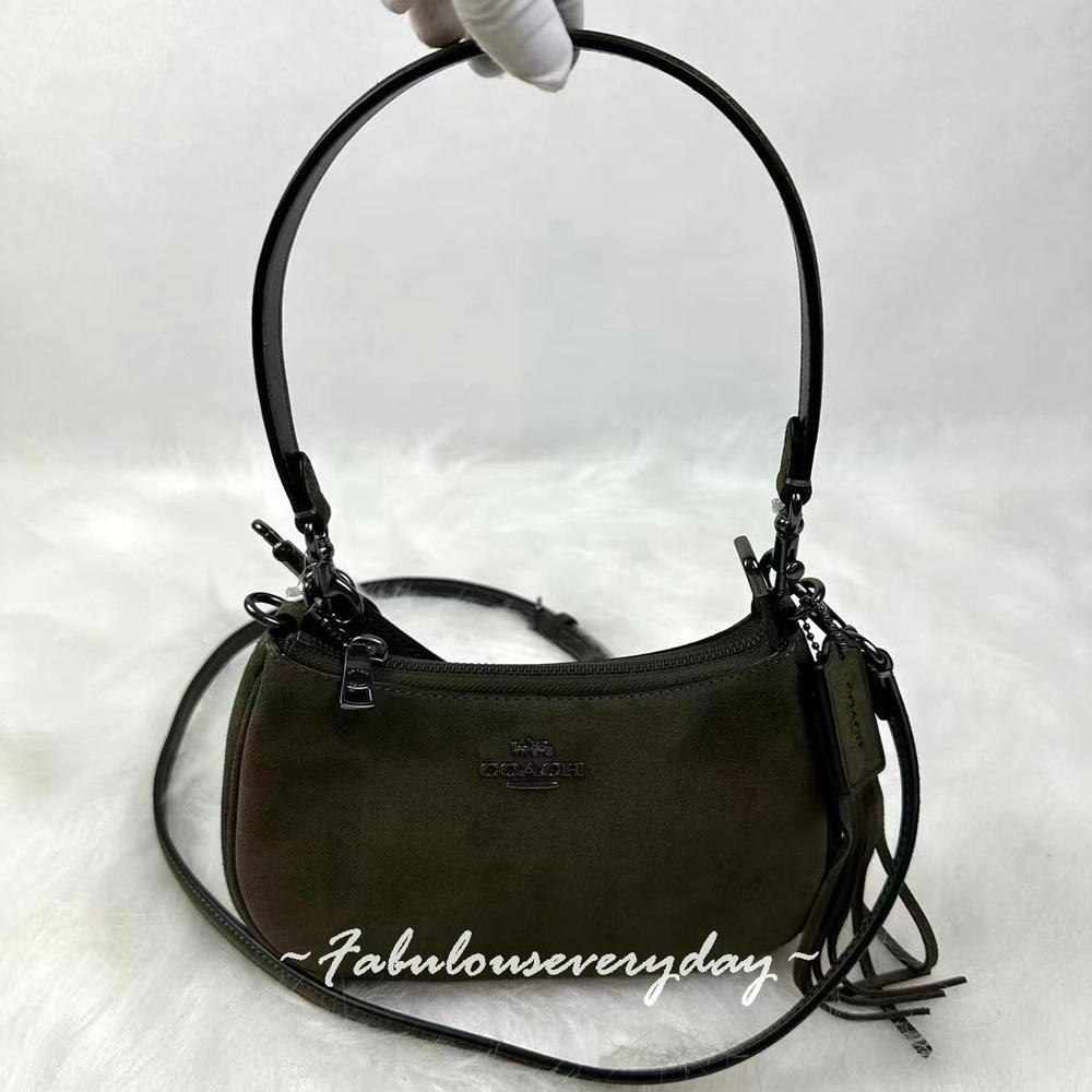 Coach Teri Mini Shoulder/Crossbody Bag In Suede/Gunmetal/Army Green CCE42 NWT